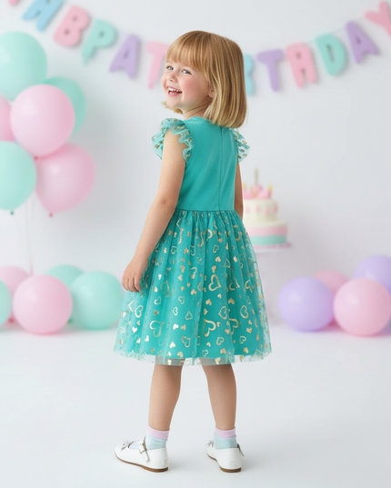 teal unicorn sequin heart dress - back