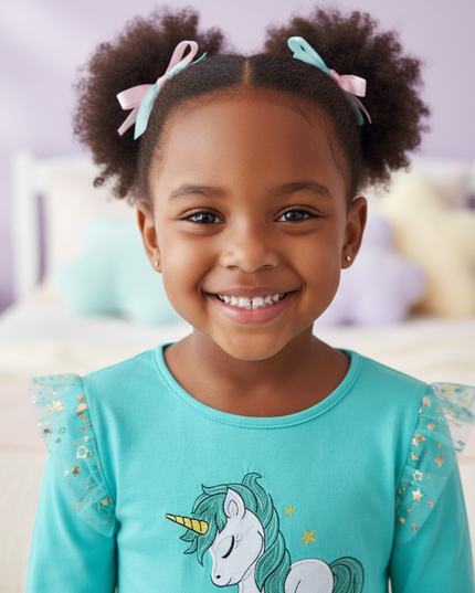teal unicorn star moon dress - detail