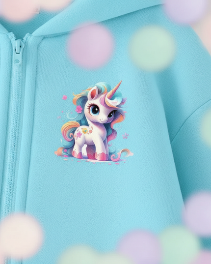 teal unicorn zip hoodie - detail