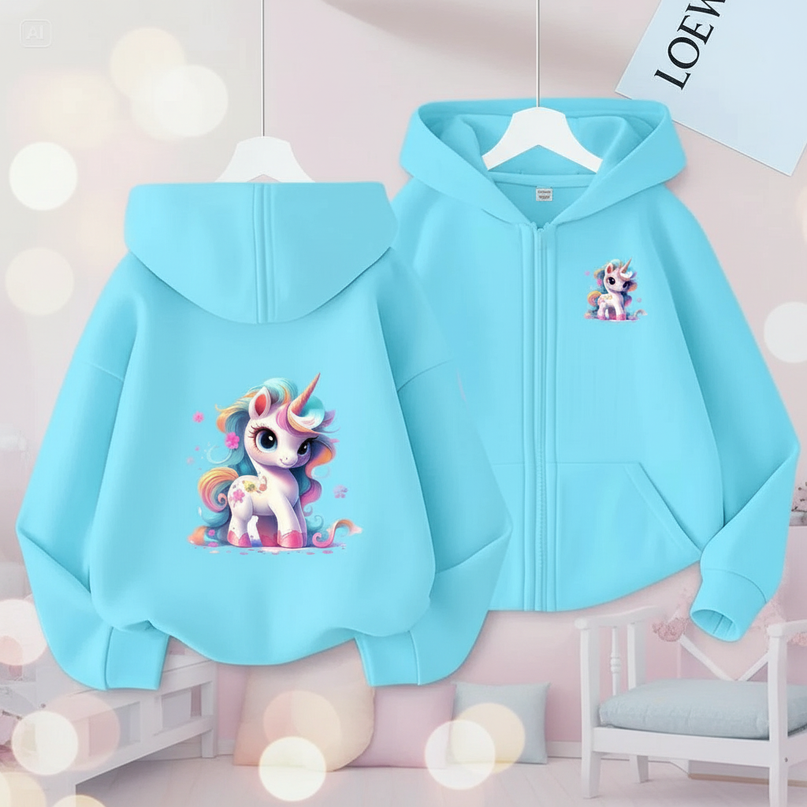 teal unicorn zip hoodie - lifestyle