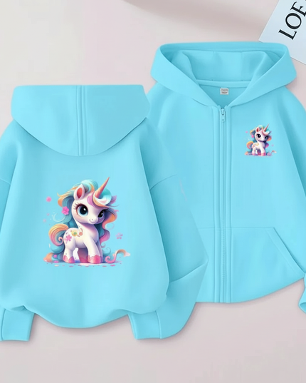 teal unicorn zip hoodie - white-bg