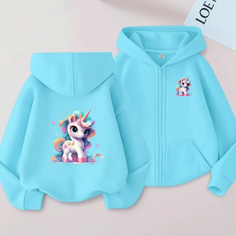 teal unicorn zip hoodie - white-bg