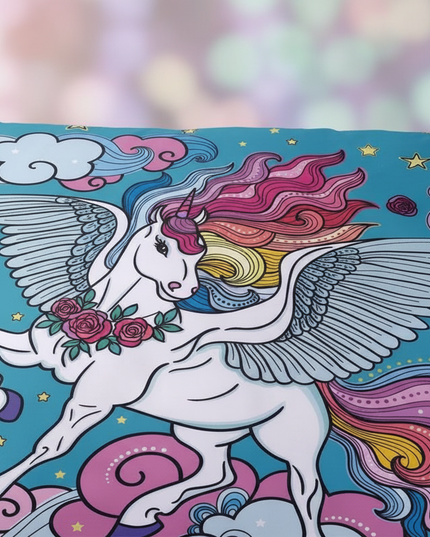 teal winged cloud unicorn bedding - detail