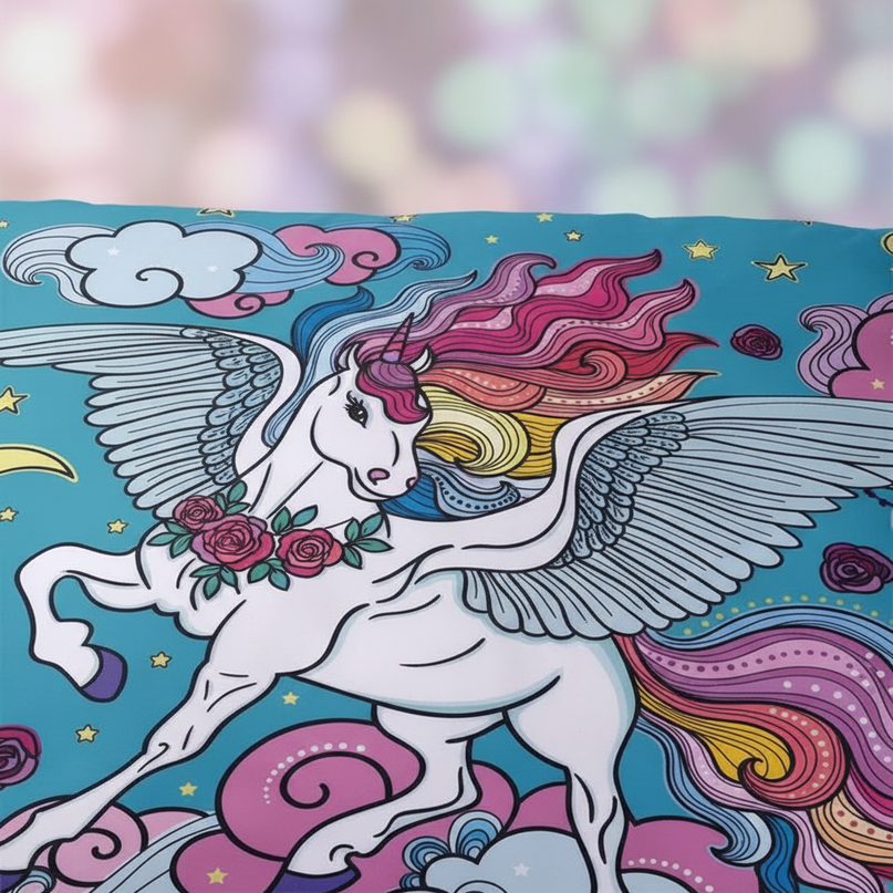 teal winged cloud unicorn bedding - detail