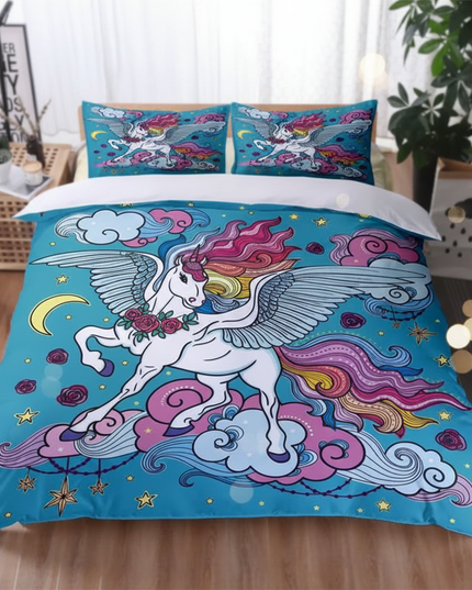 teal winged cloud unicorn bedding - lifestyle