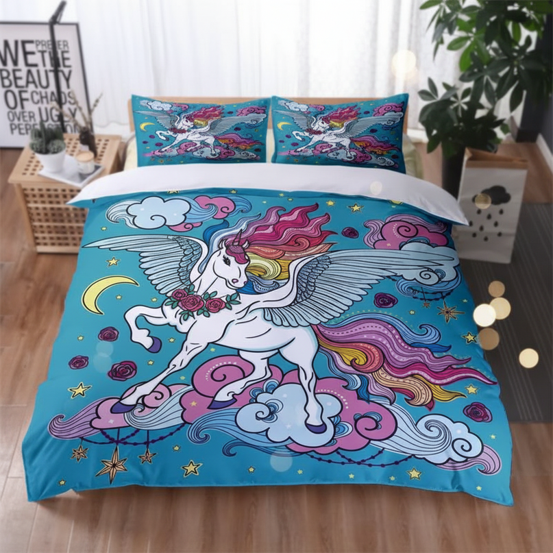 teal winged cloud unicorn bedding - lifestyle