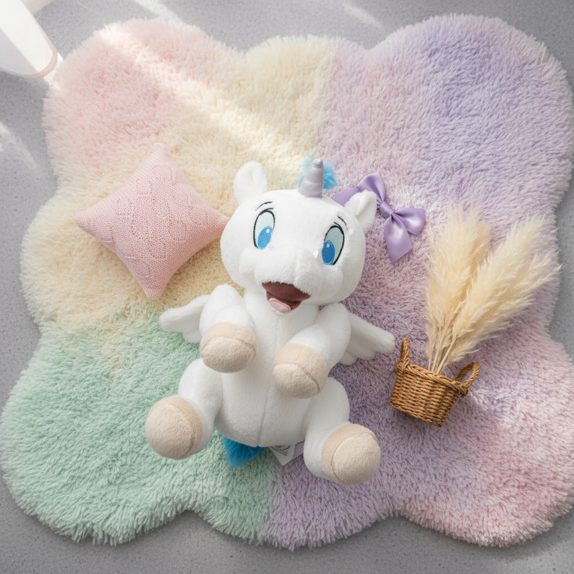 tiny plush unicorn - flat-lay