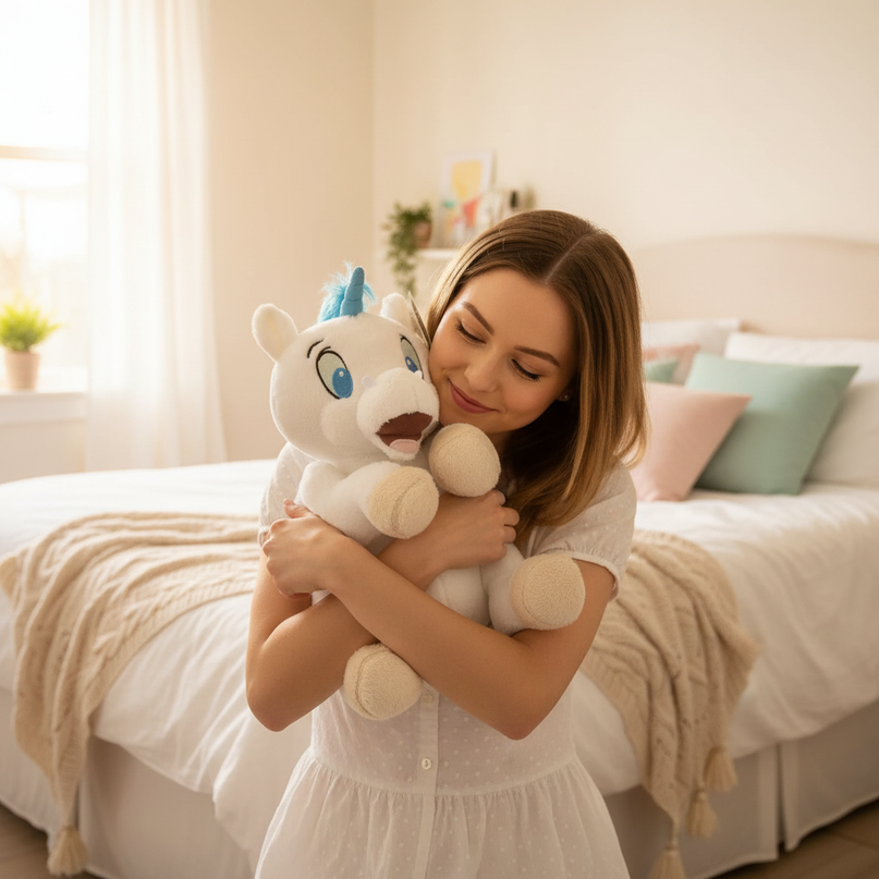 tiny plush unicorn - in-use