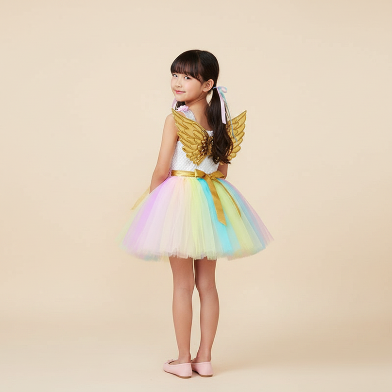 toddler girl unicorn dress rainbow tutu - back