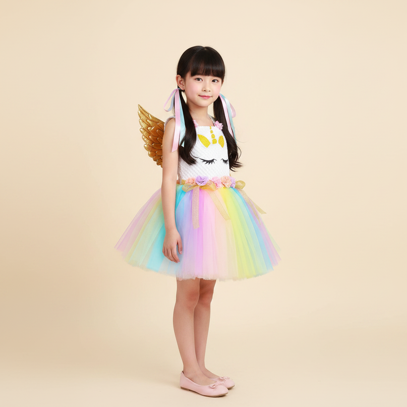 toddler girl unicorn dress rainbow tutu - detail