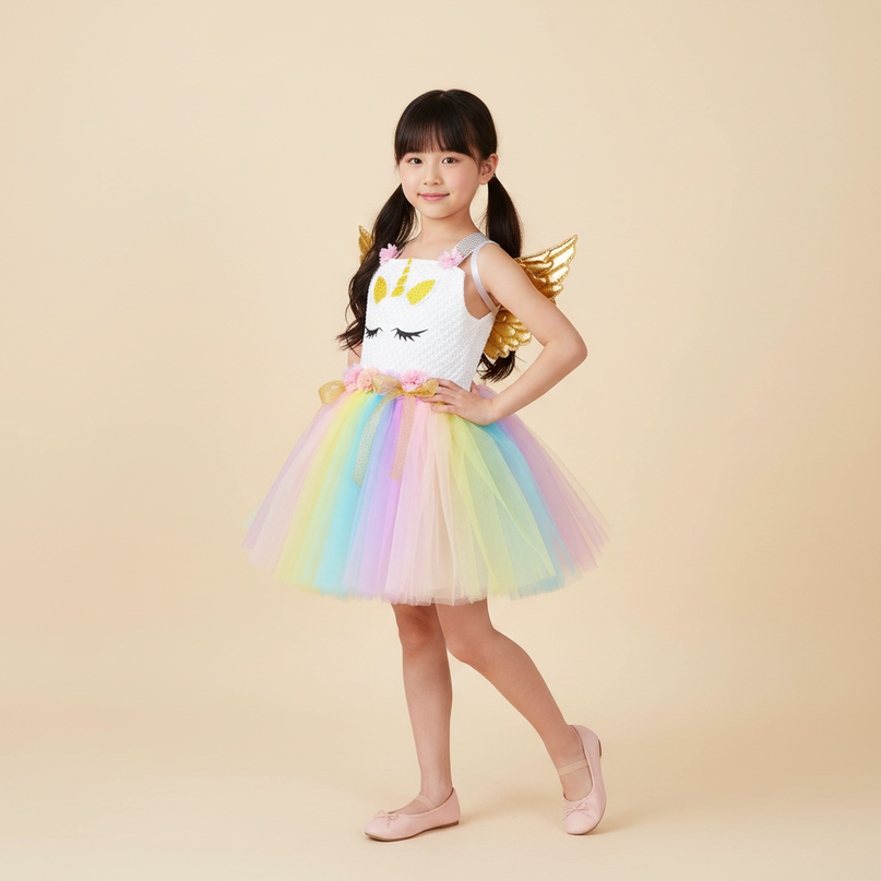 toddler girl unicorn dress rainbow tutu - front