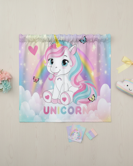 toddler unicorn curtains - flat-lay