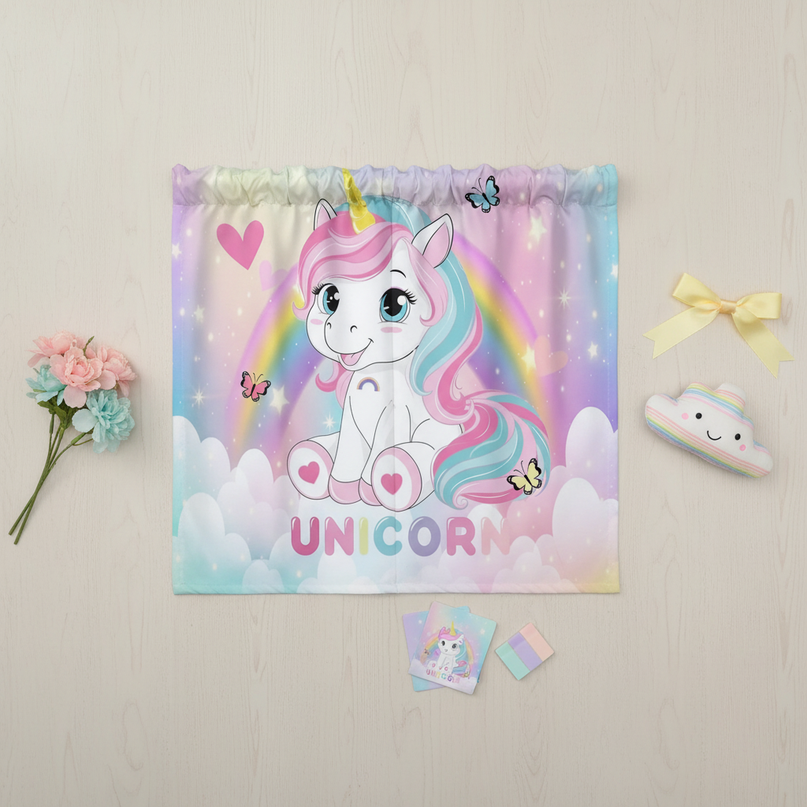 toddler unicorn curtains - flat-lay