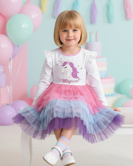toddler unicorn dress - sitting