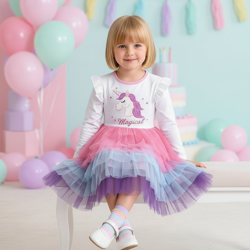 toddler unicorn dress - sitting