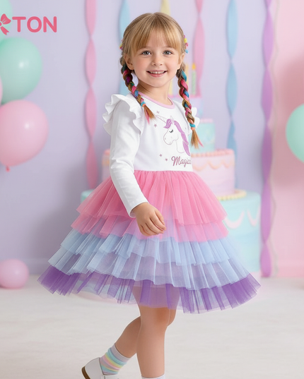 toddler unicorn dress - three-quarter