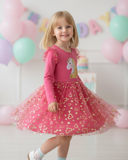 toddler unicorn dress v2 - three-quarter