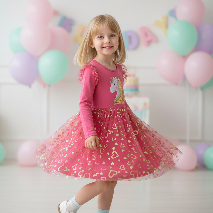 toddler unicorn dress v2 - three-quarter