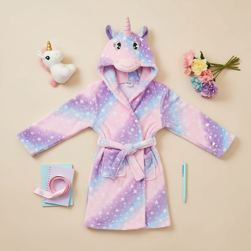toddler unicorn robe - flat-lay