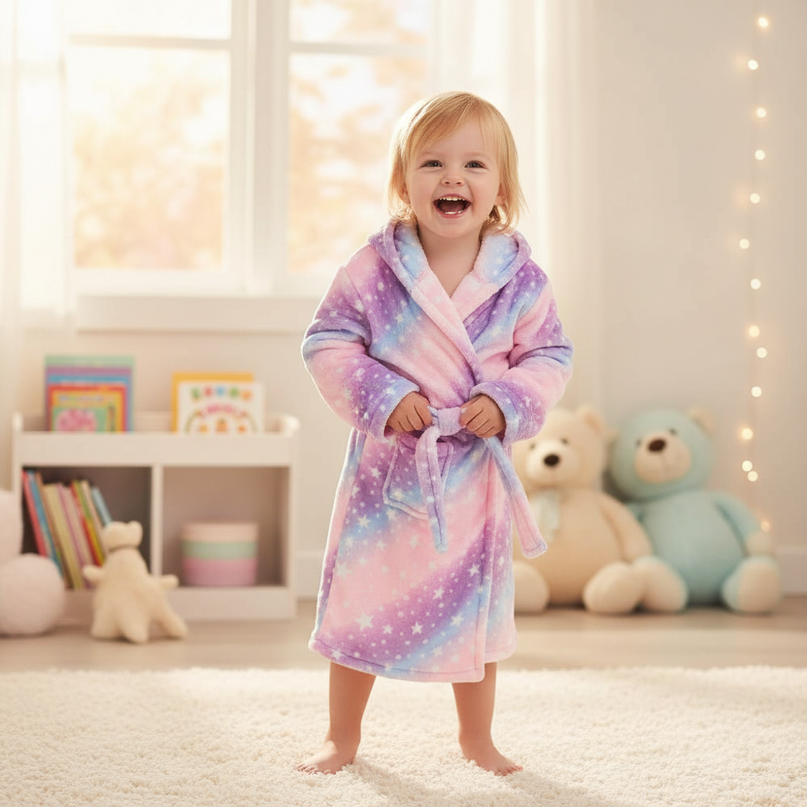 toddler unicorn robe - in-use