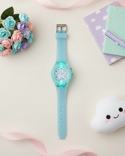 transparent unicorn watch - flat-lay