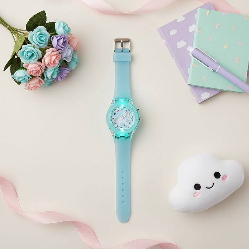transparent unicorn watch - flat-lay