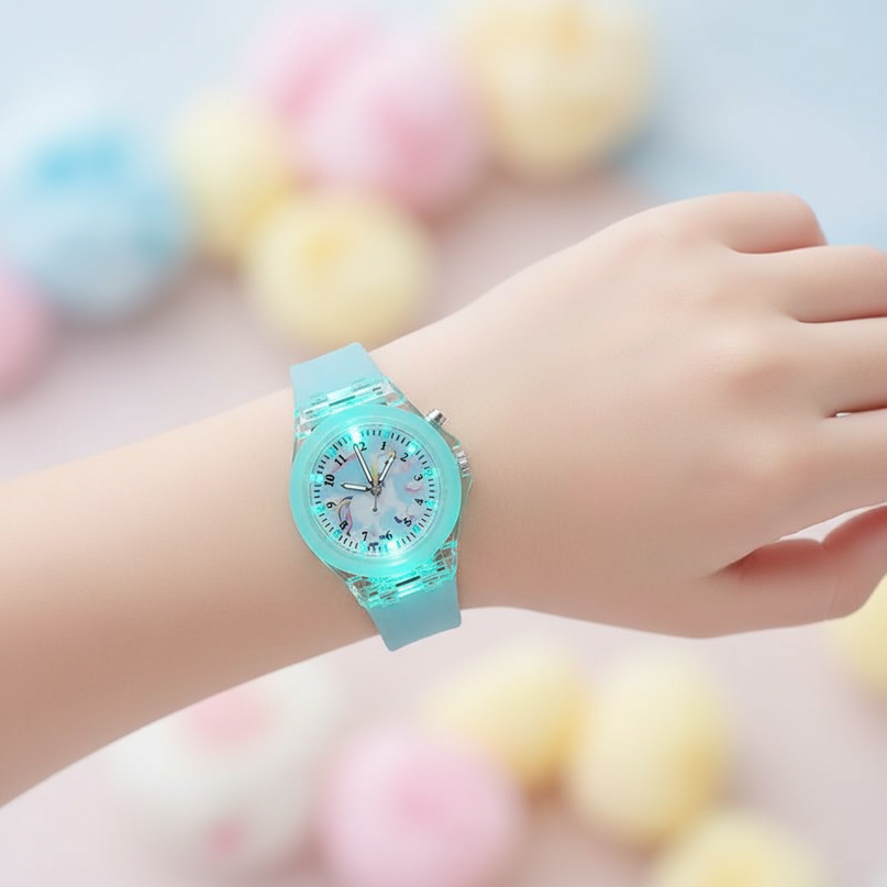 transparent unicorn watch - in-use