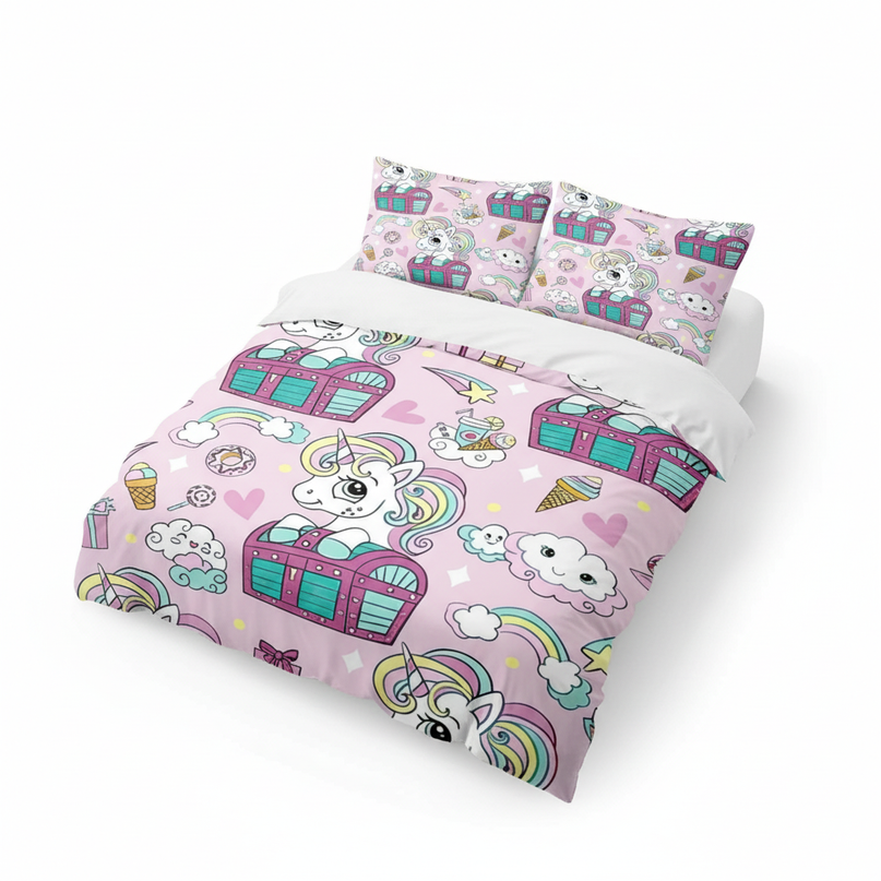 treasure chest candy unicorn bedding - white-bg