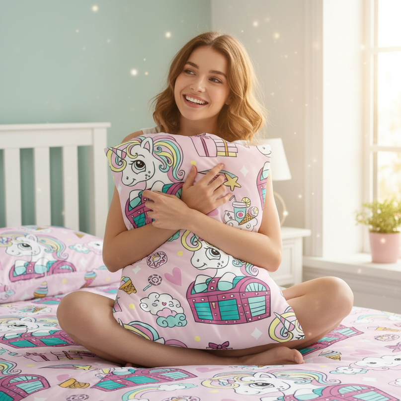 treasure chest unicorn bedding - in-use