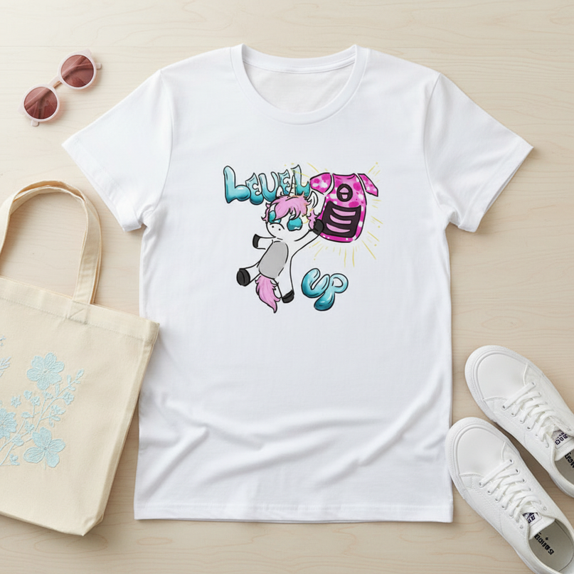 turquoise unicorn shirt - flat-lay
