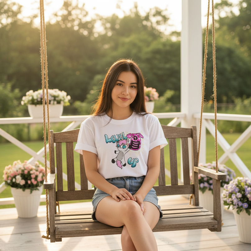 turquoise unicorn shirt - in-use
