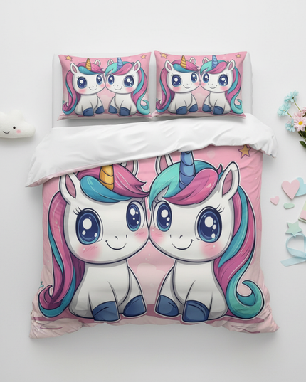 twin chibi unicorn bedding - flat-lay