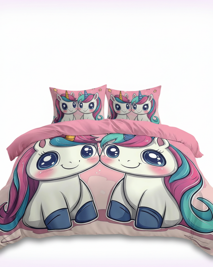 twin chibi unicorn bedding - white-bg