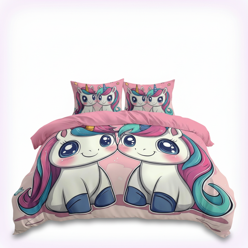 twin chibi unicorn bedding - white-bg