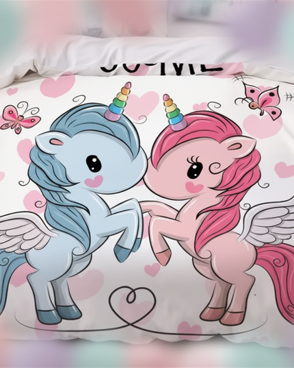 twin couple love unicorn bedding - detail