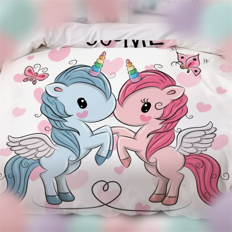 twin couple love unicorn bedding - detail