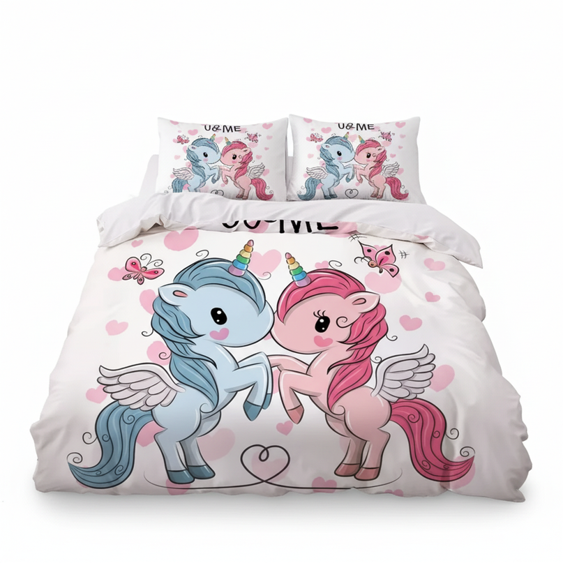 twin couple love unicorn bedding - white-bg