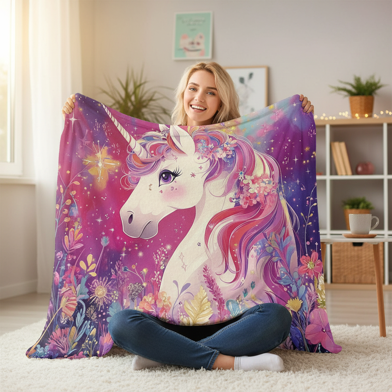 twin size unicorn blanket - in-use