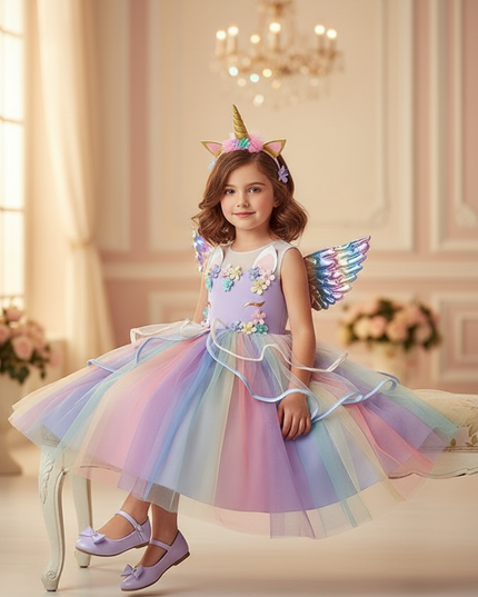 unicorn 1st birthday dress - sitting