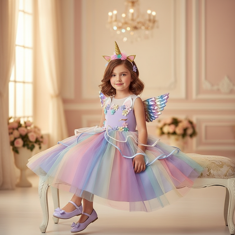 unicorn 1st birthday dress - sitting