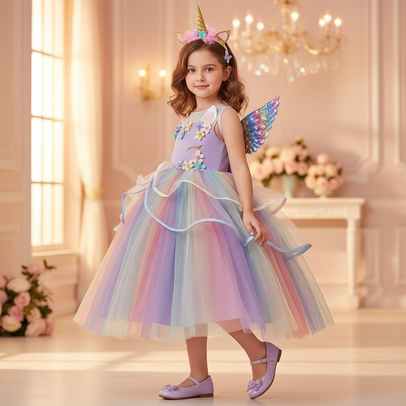 unicorn 1st birthday dress - three-quarter