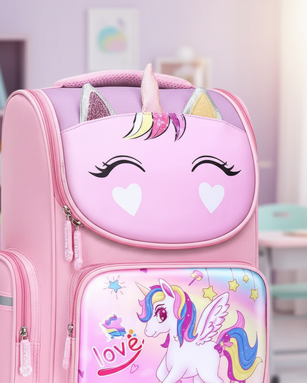 unicorn 3d school backpack small pink - detail