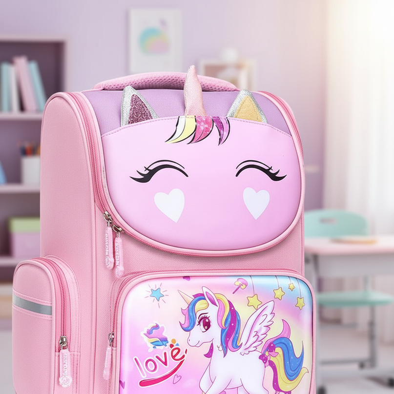 unicorn 3d school backpack small pink - detail