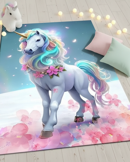 unicorn accent rug - flat-lay