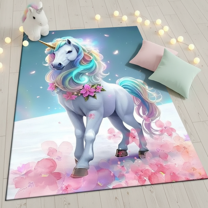 unicorn accent rug - flat-lay