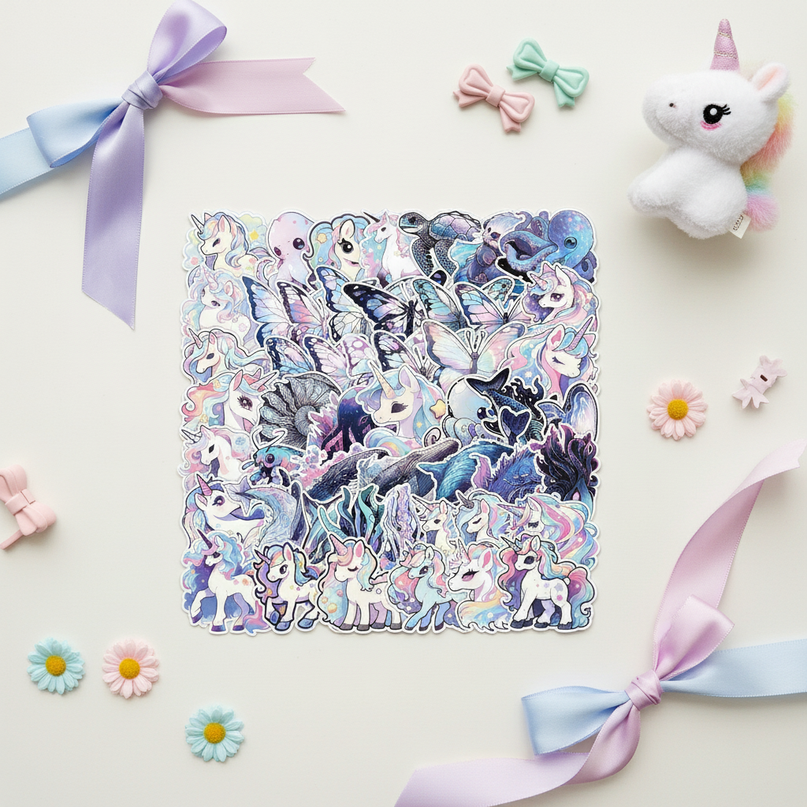 unicorn aesthetic stickers - flat-lay