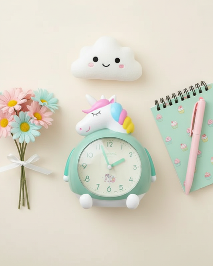 unicorn alarm clock for girls - flat-lay