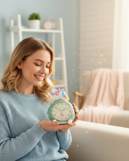 unicorn alarm clock for girls - in-use