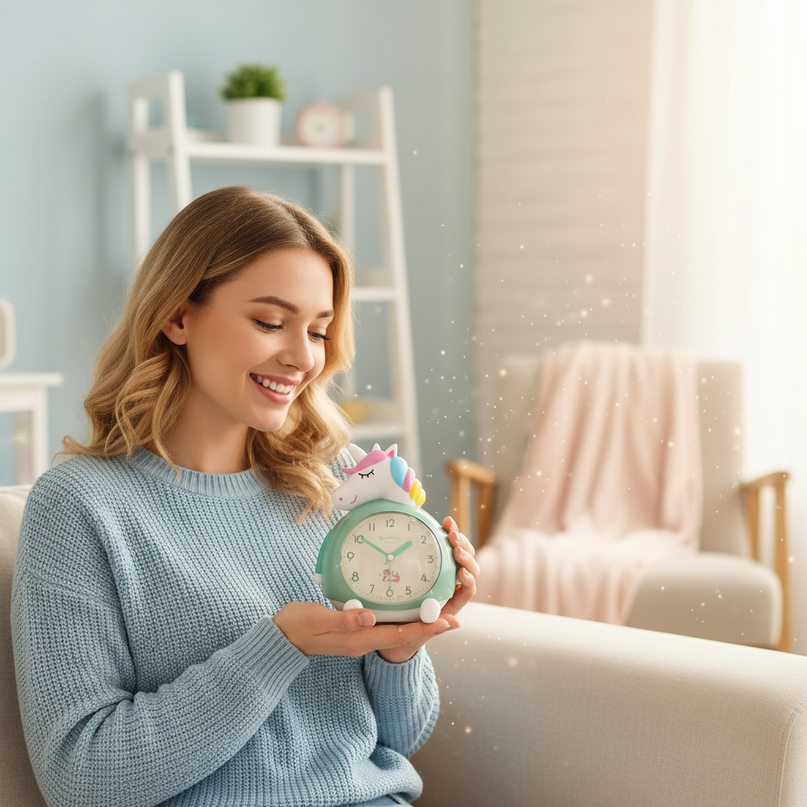unicorn alarm clock for girls - in-use