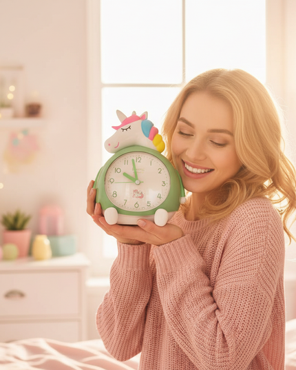 unicorn alarm clock for kids - in-use